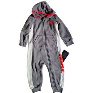 Nike Baby Girl Fleece Hooded Coverall Romper Zip Up One Piece Smoke Grey 12Month